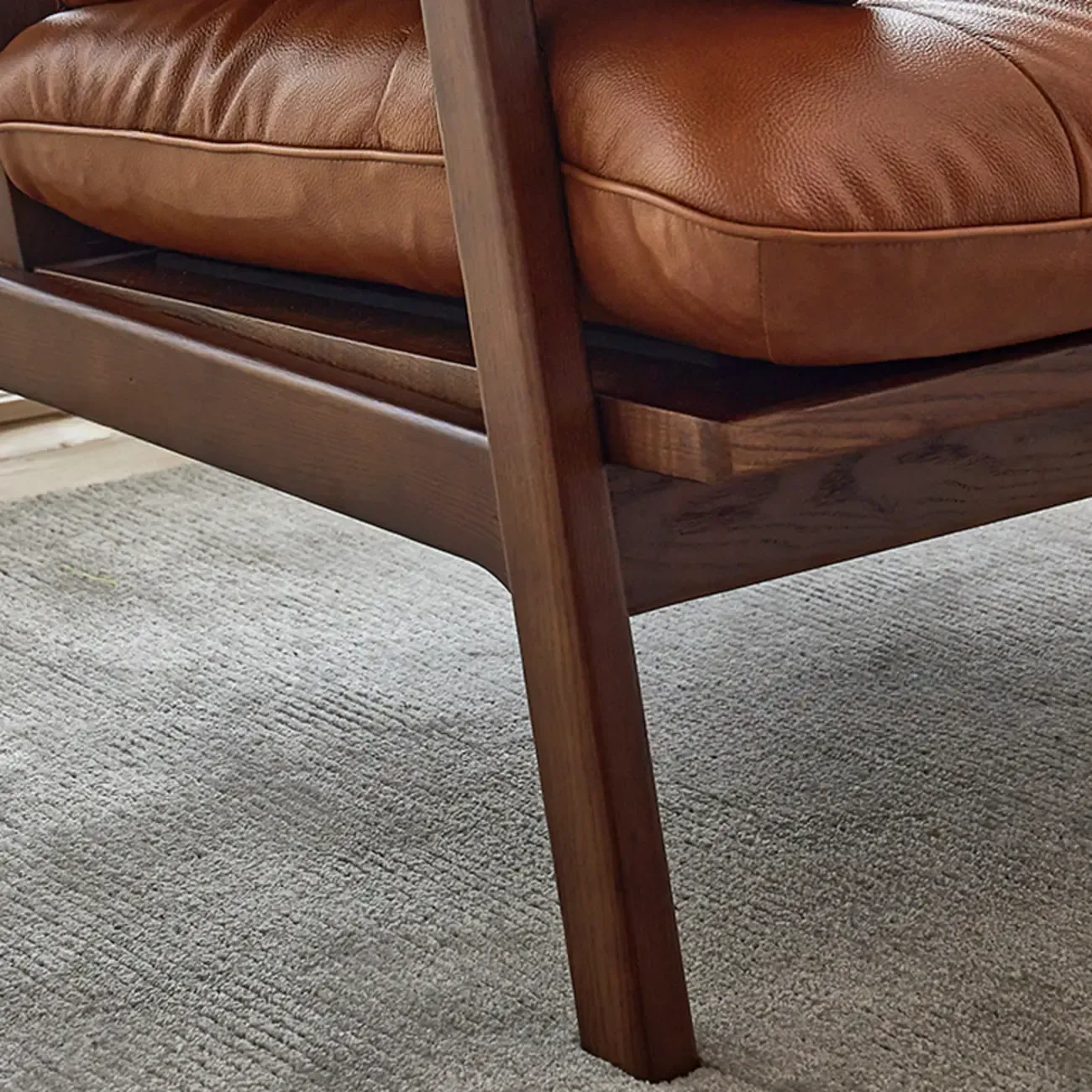 Brown Upholstered Genuine Leather Living Room Accent Chair Image - 9