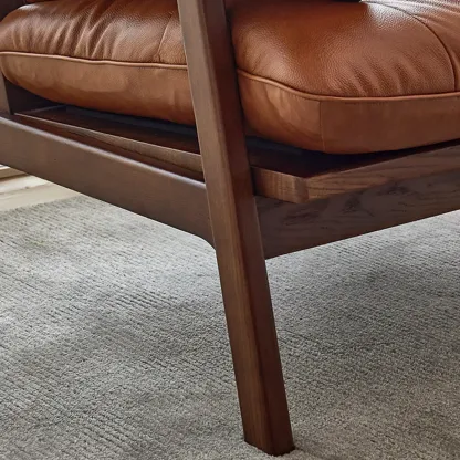 Brown Upholstered Genuine Leather Living Room Accent Chair Image - 9