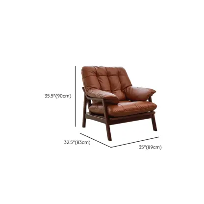 Brown Upholstered Genuine Leather Living Room Accent Chair #size
