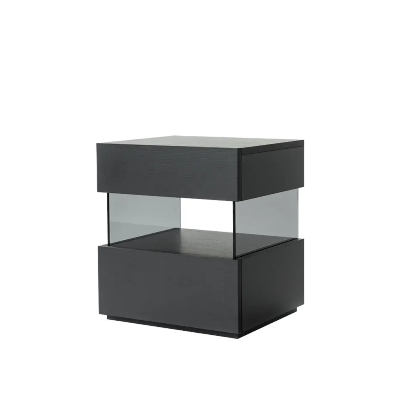 Modern Black Wood Low Drawer Storage Nightstand  Image - 2