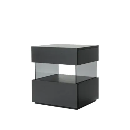 Modern Black Wood Low Drawer Storage Nightstand  Image - 2