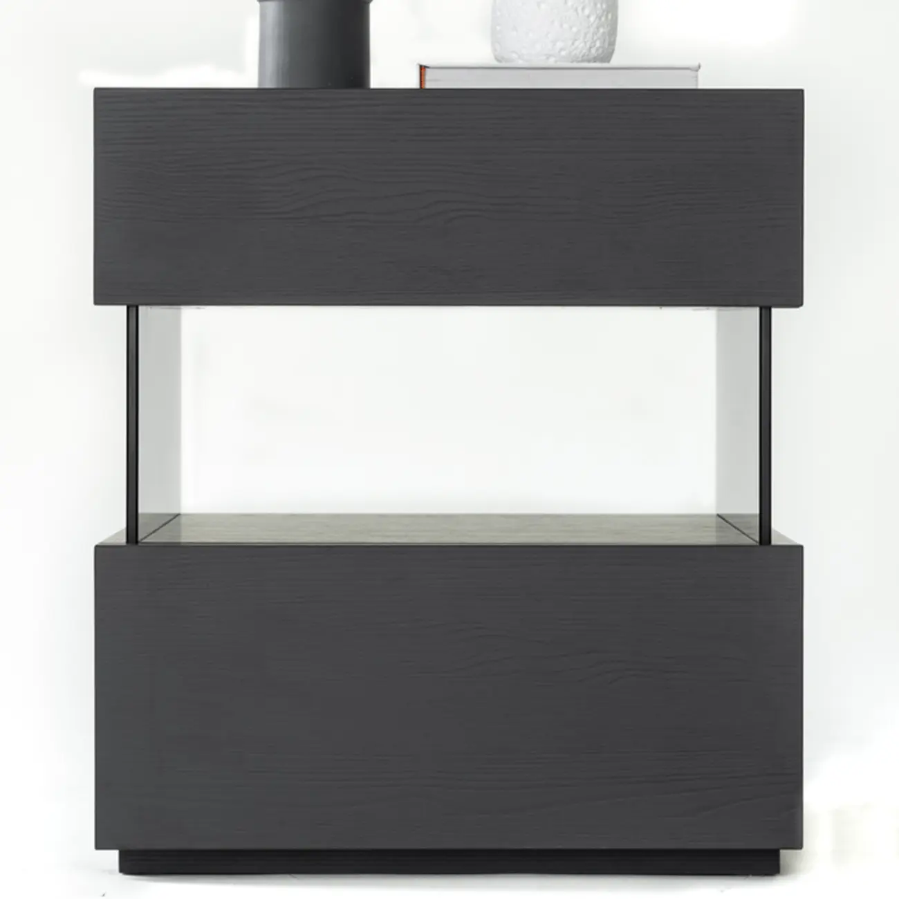 Modern Black Wood Low Drawer Storage Nightstand  Image - 5 | homeyfad