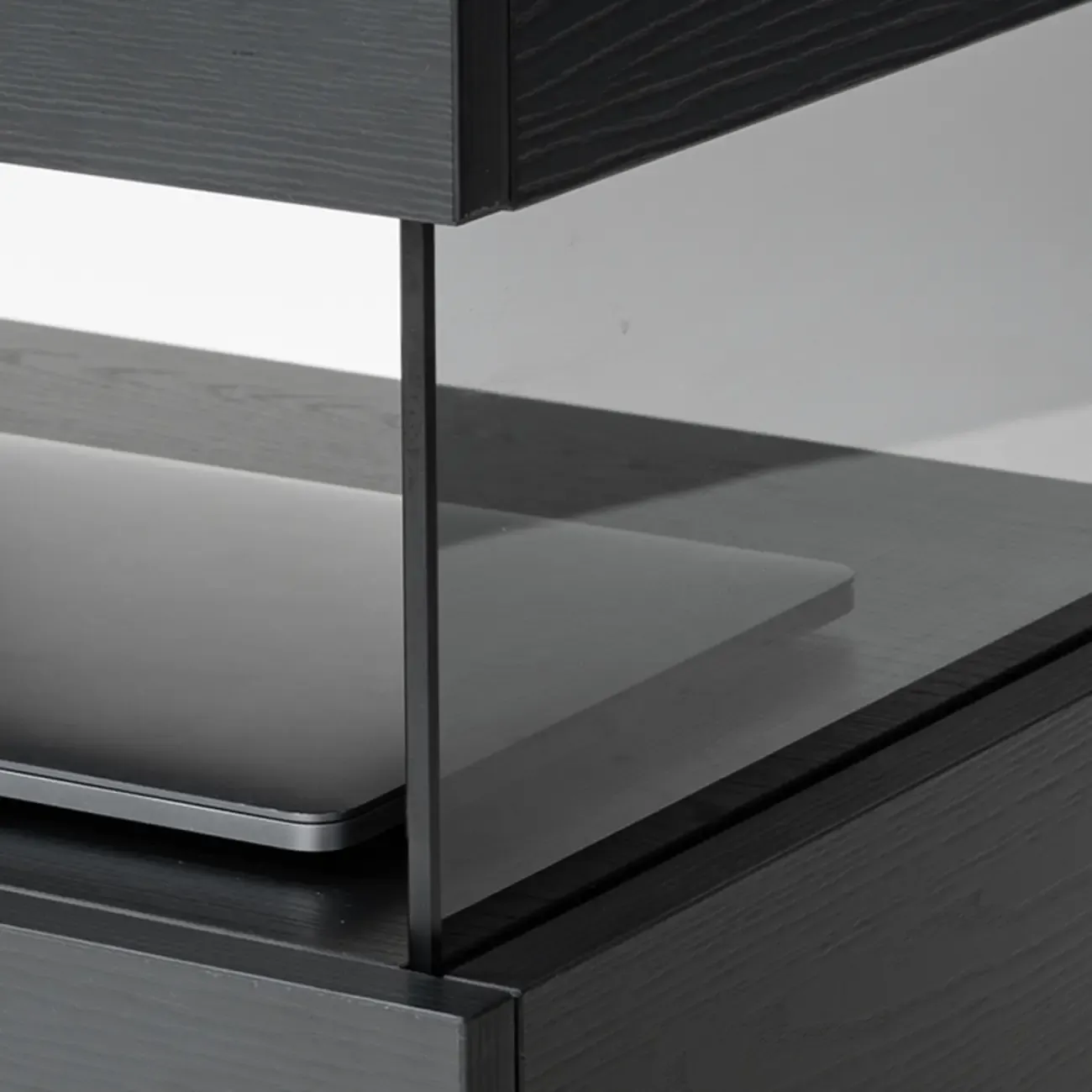 Modern Black Wood Low Drawer Storage Nightstand  Image - 8