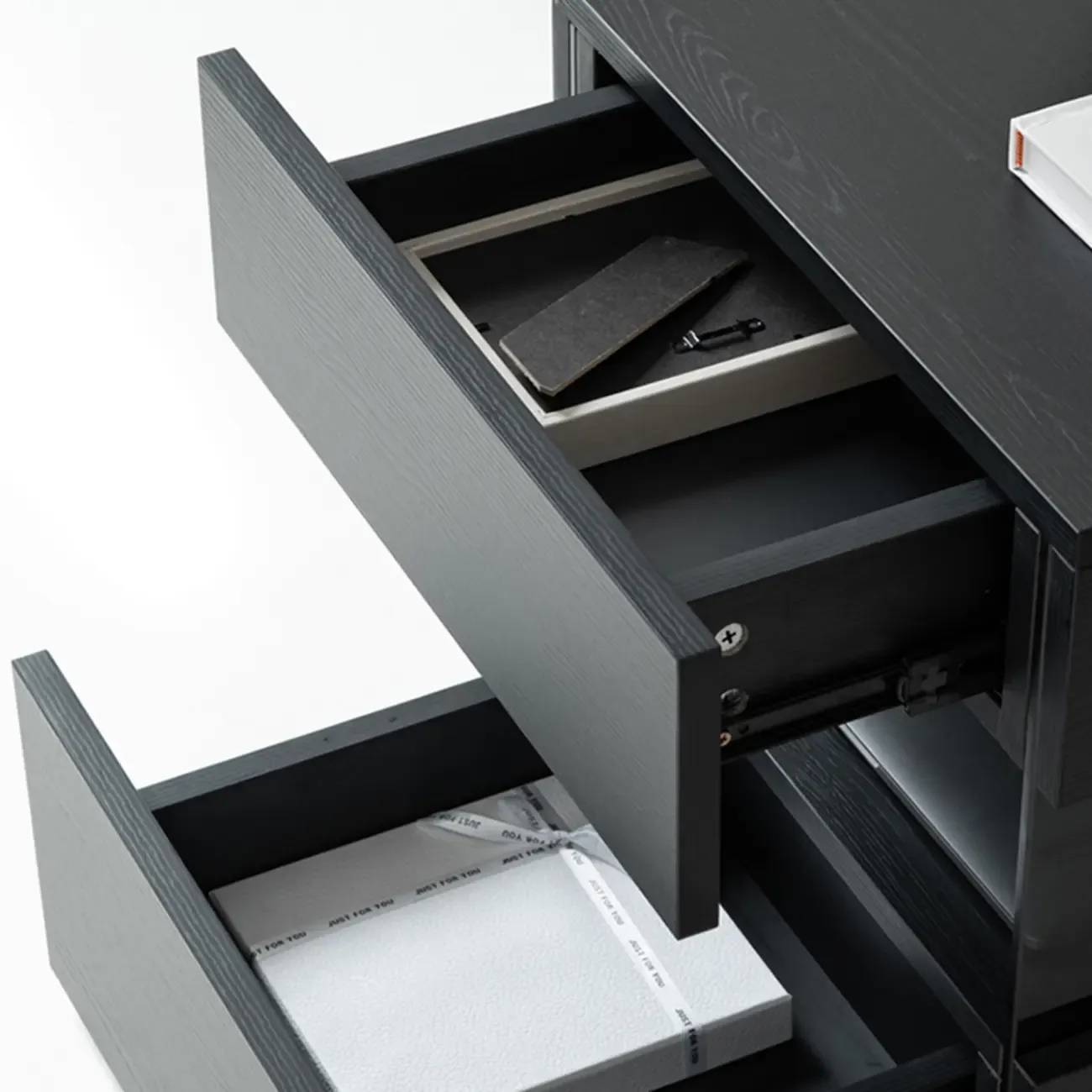 Modern Black Wood Low Drawer Storage Nightstand  Image - 9