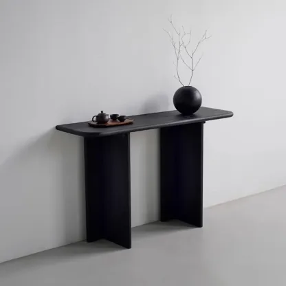 Black Modern Ash Wood Black Console Table For Entryway Image - 1