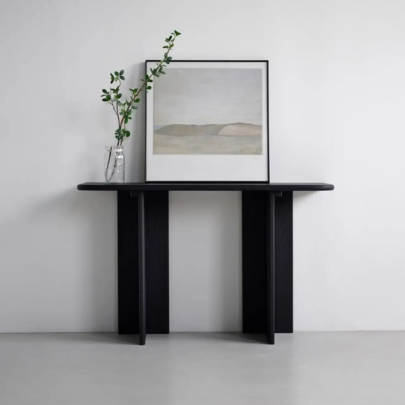 Black Modern Ash Wood Black Console Table For Entryway Image - 2