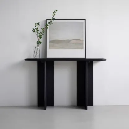 Black Modern Ash Wood Black Console Table For Entryway Image - 2