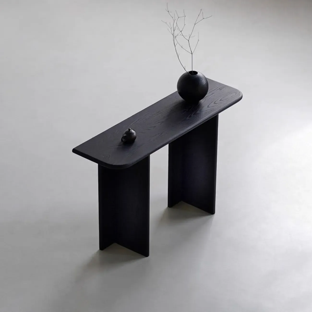 Black Modern Ash Wood Black Console Table For Entryway Image - 3