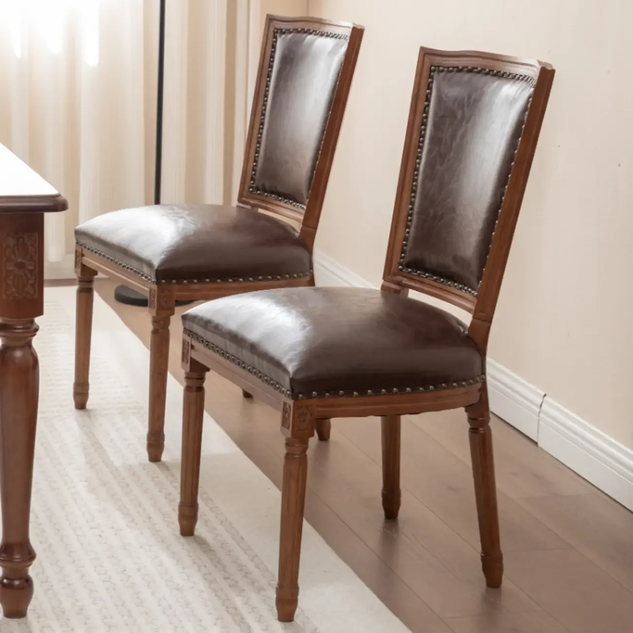 Mid Century Modern Solid Back Armless Wooden Dining Chairs Image - 1