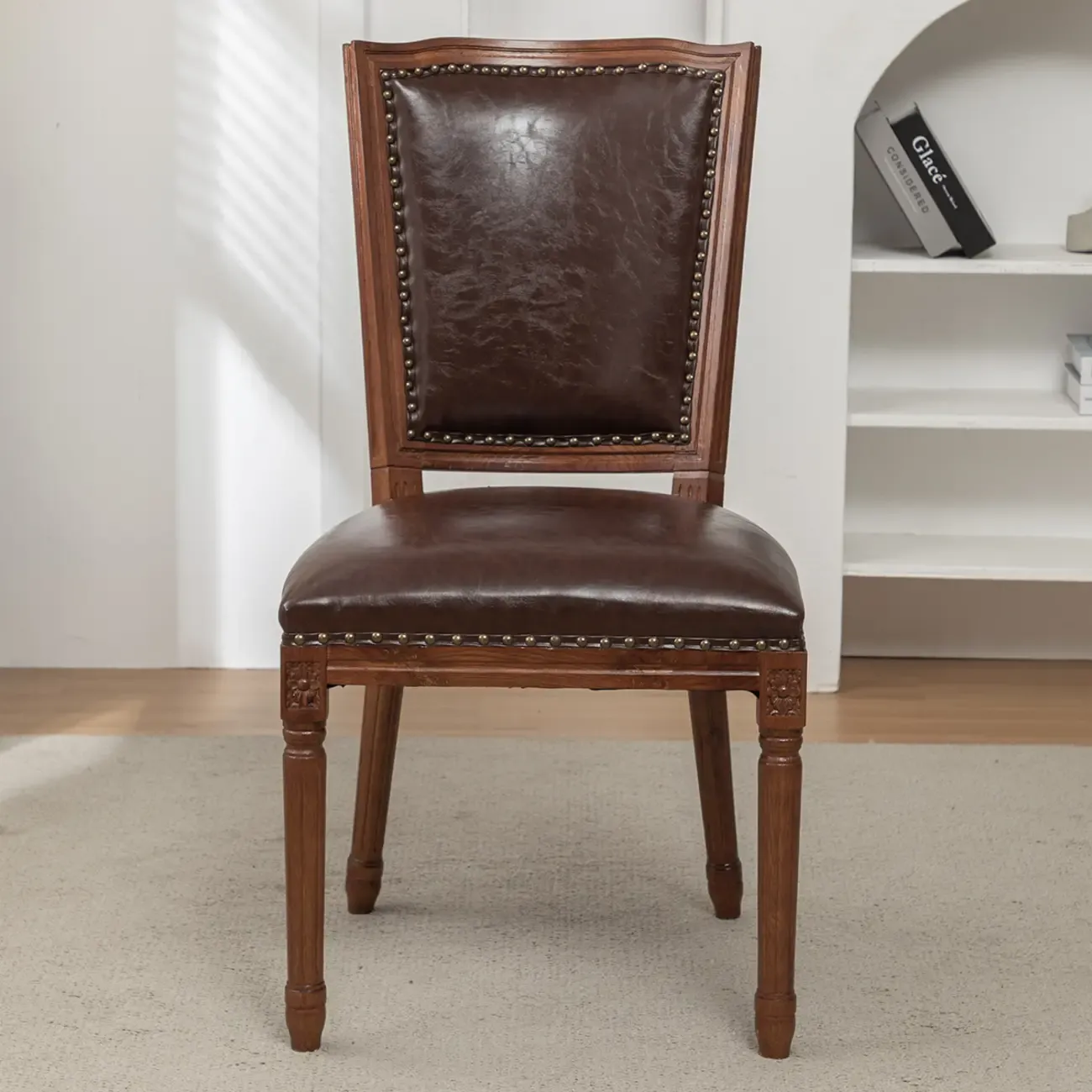 Mid Century Modern Solid Back Armless Wooden Dining Chairs Image - 2