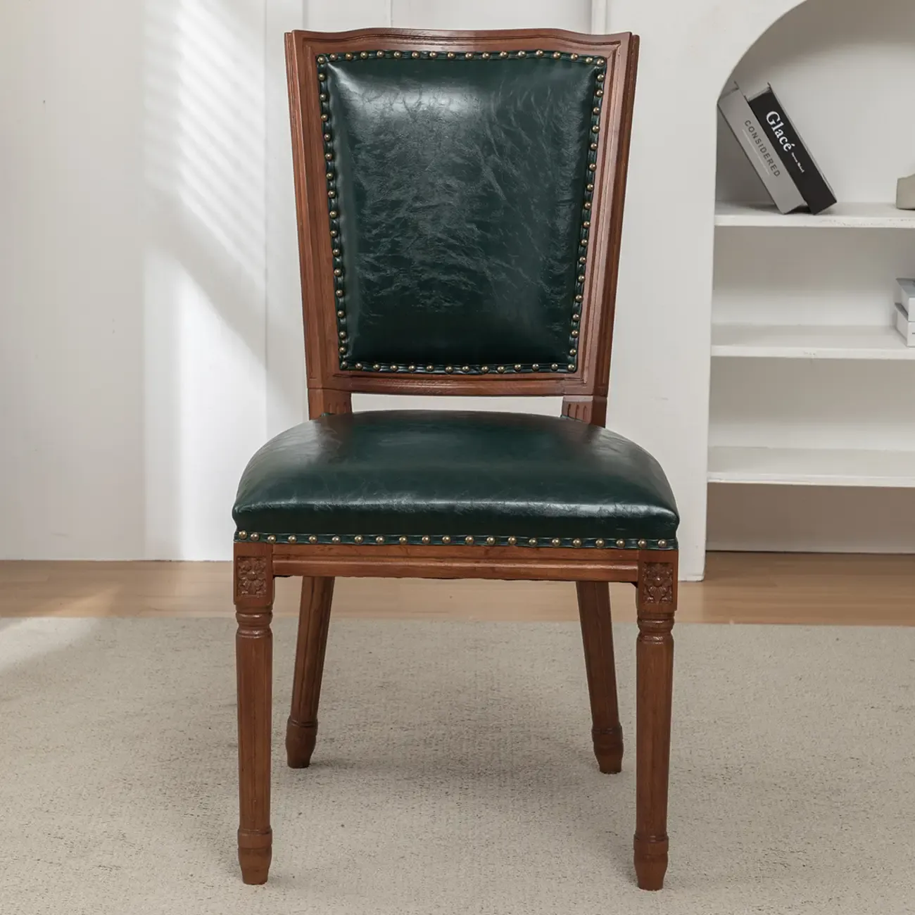 Mid Century Modern Solid Back Armless Wooden Dining Chairs Image - 3