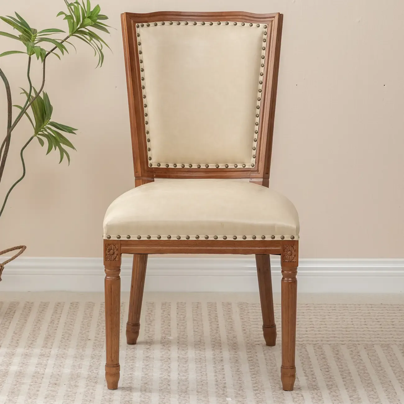 Mid Century Modern Solid Back Armless Wooden Dining Chairs Image - 7