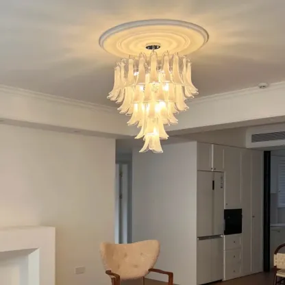 Gold Glass Floral Crystal Chandelier Light Elegant Design Image - 6