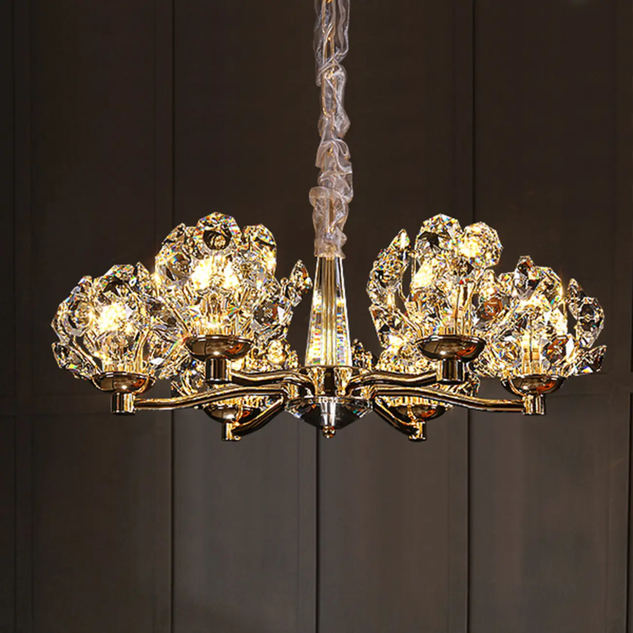 Gold Crystal Floral Glass Chandelier Modern Design Light Image - 1 | homeyfad