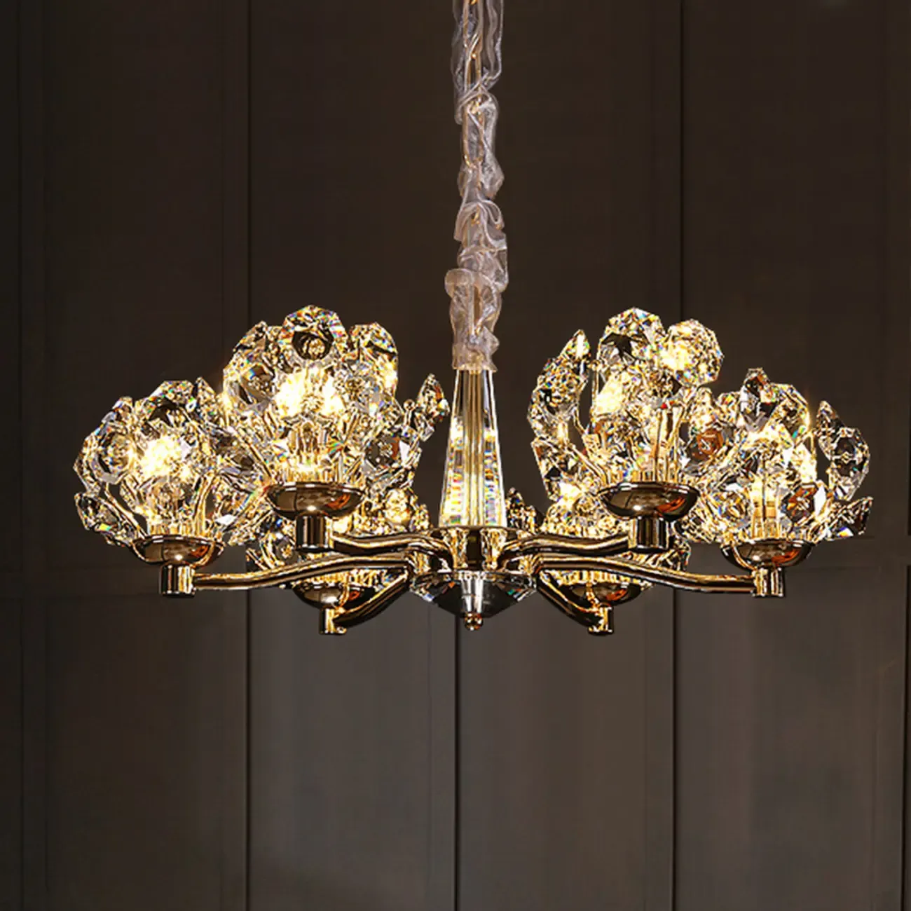 Gold Crystal Floral Glass Chandelier Modern Design Light Image - 1