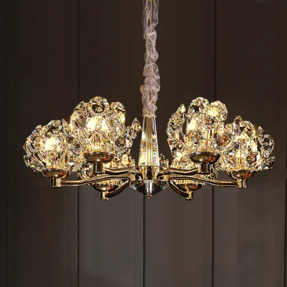 Gold Crystal Floral Glass Chandelier Modern Design Light Image - 1