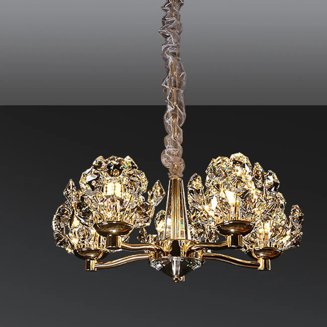 Gold Crystal Floral Glass Chandelier Modern Design Light Image - 2