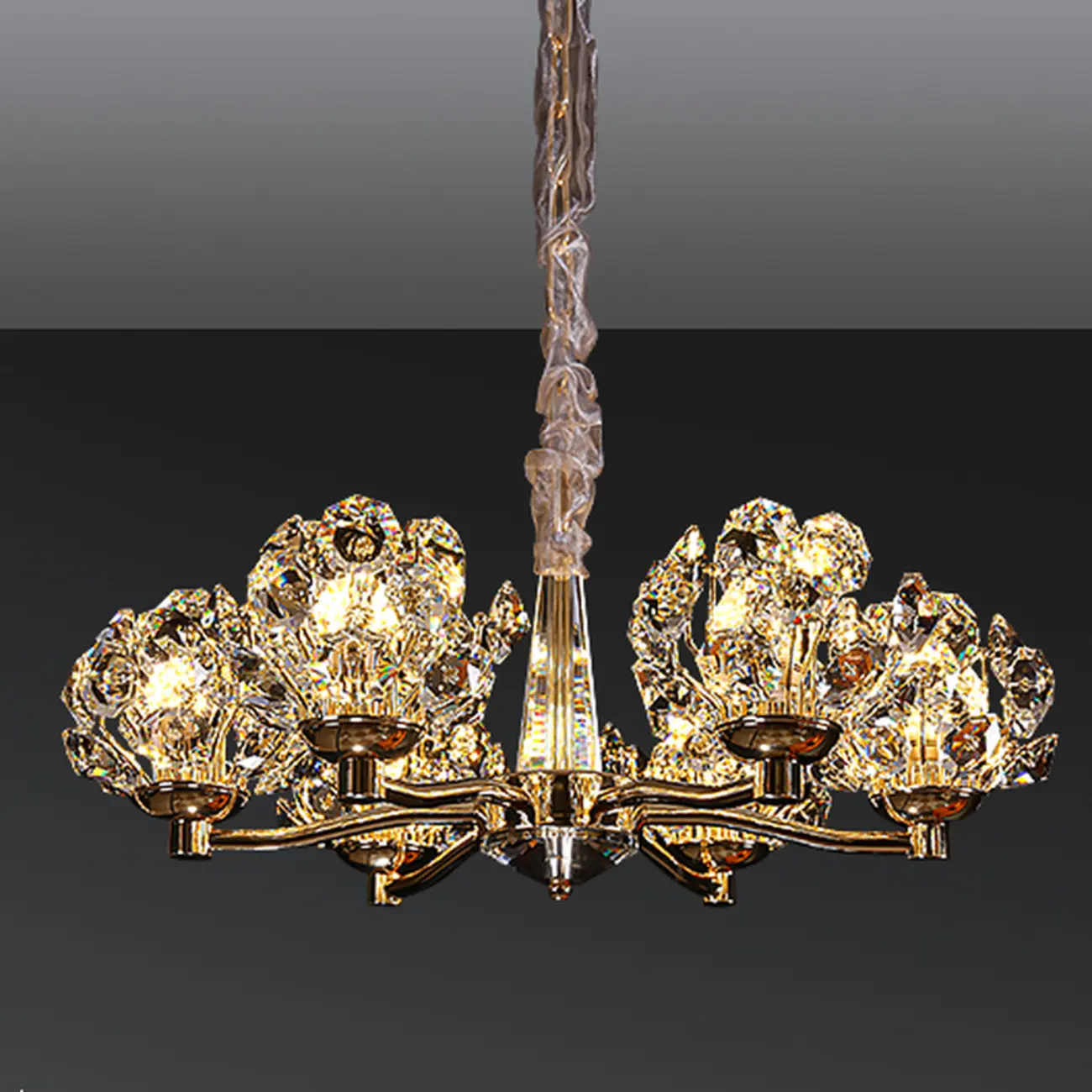 Gold Crystal Floral Glass Chandelier Modern Design Light Image - 3 | homeyfad