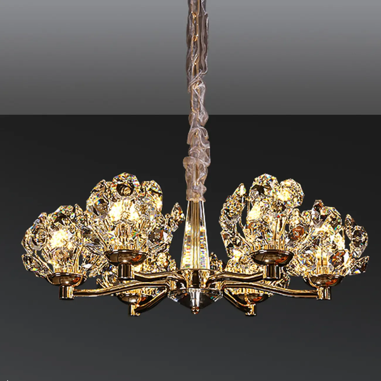 Gold Crystal Floral Glass Chandelier Modern Design Light Image - 3
