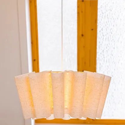 White Linen Wave Design Modern Fabric Chandelier Light Image - 1