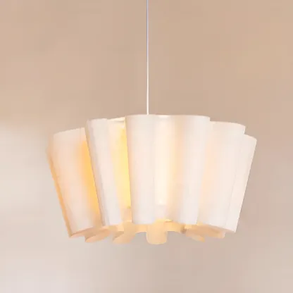 White Linen Wave Design Modern Fabric Chandelier Light Image - 3