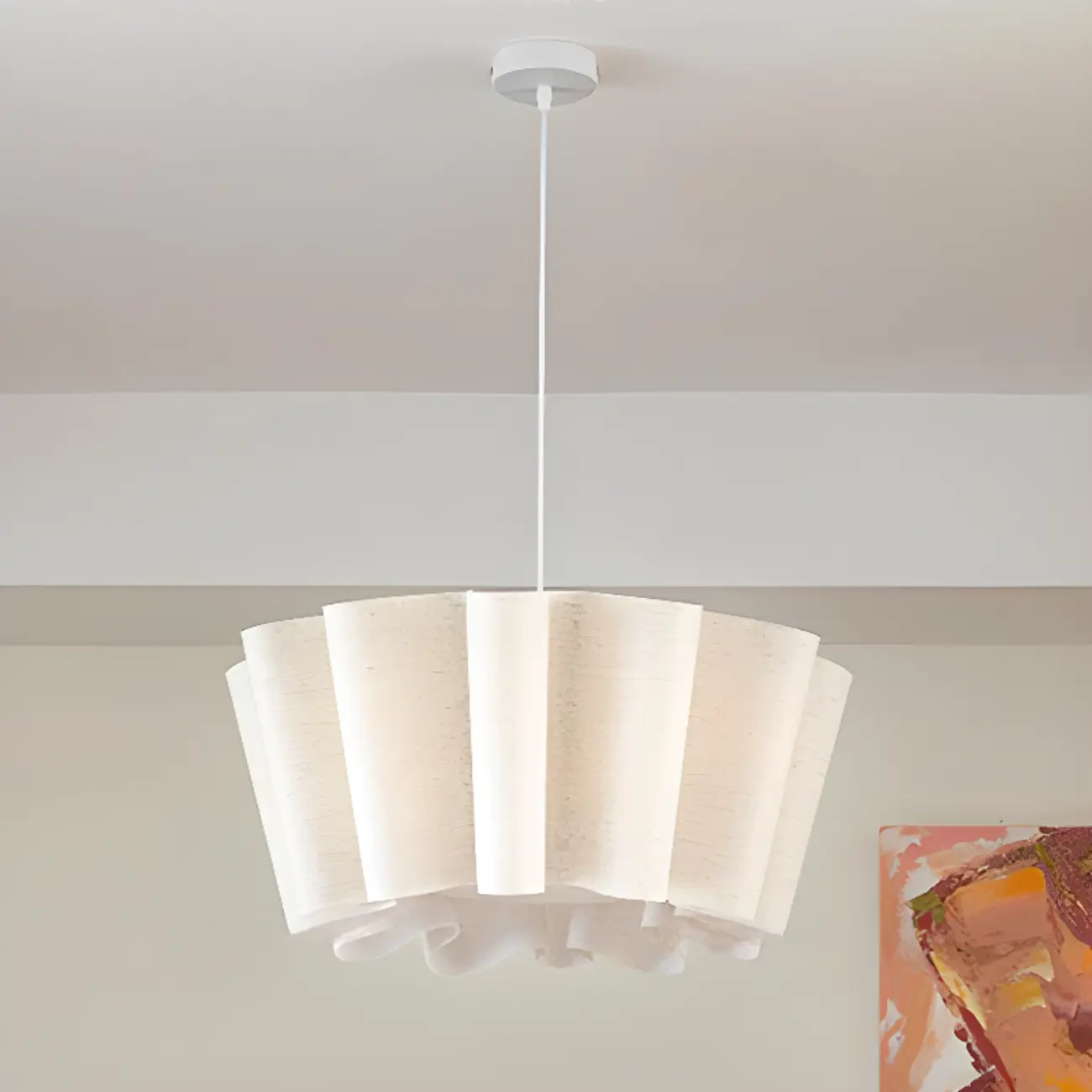 White Linen Wave Design Modern Fabric Chandelier Light Image - 4 | homeyfad
