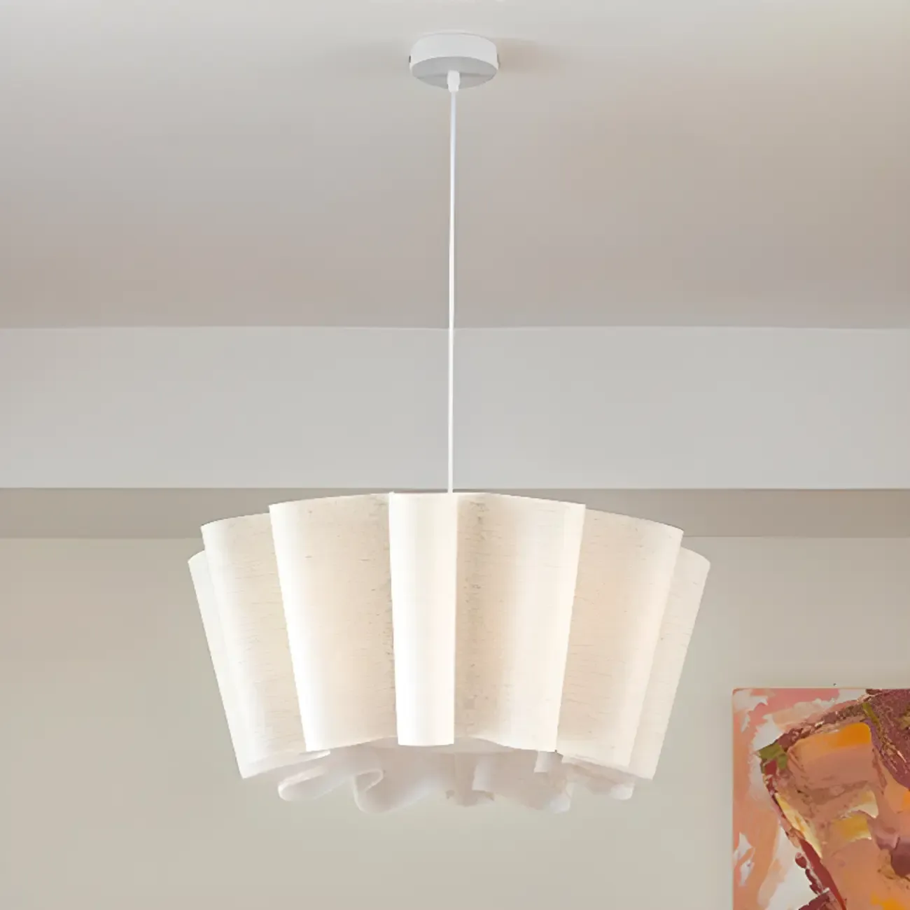 White Linen Wave Design Modern Fabric Chandelier Light Image - 4