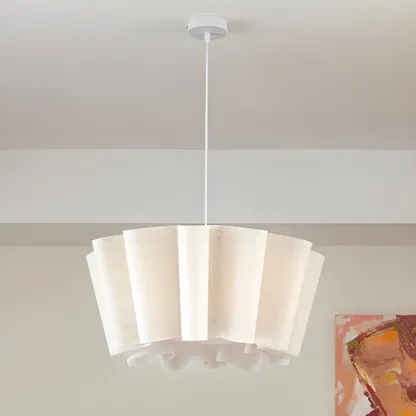 White Linen Wave Design Modern Fabric Chandelier Light Image - 4