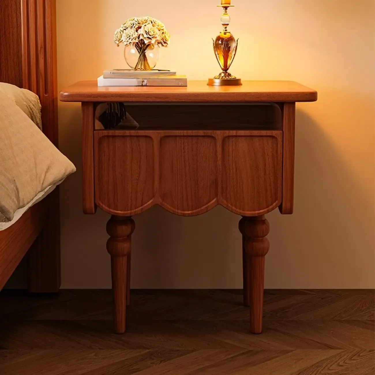 Narrow Modern Wood Nightstand with Drawer Image - 4