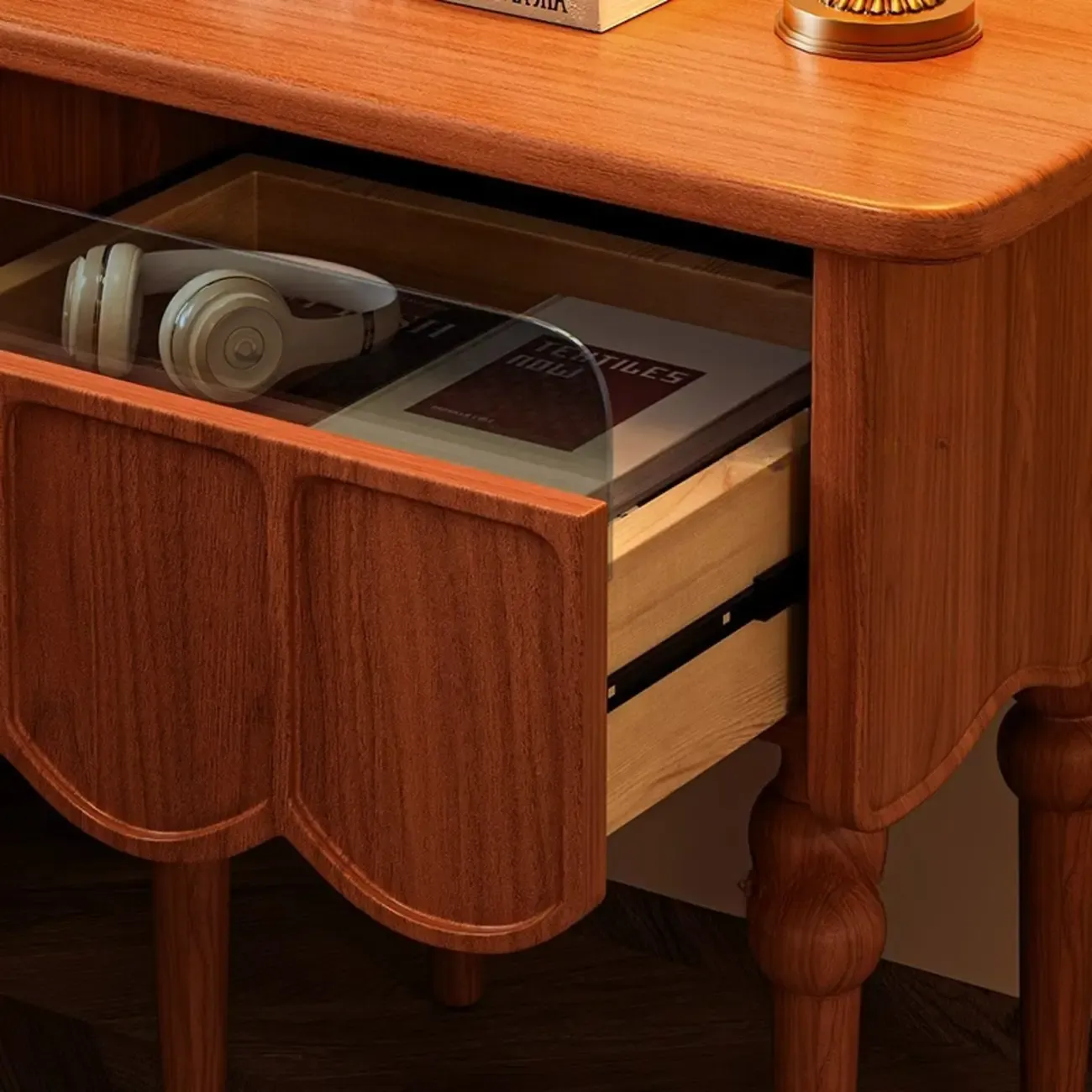 Narrow Modern Wood Nightstand with Drawer Image - 7
