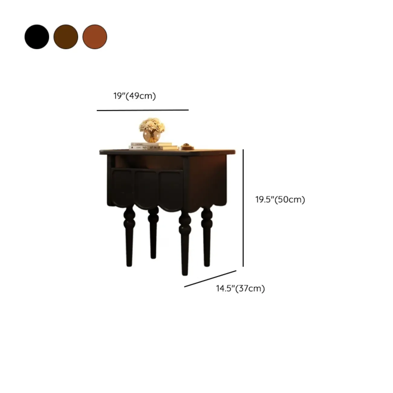 Narrow Modern Wood Nightstand with Drawer #size