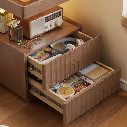 Glass Top Wooden 2-drawer Nightstand with Led Lighting Image - 10