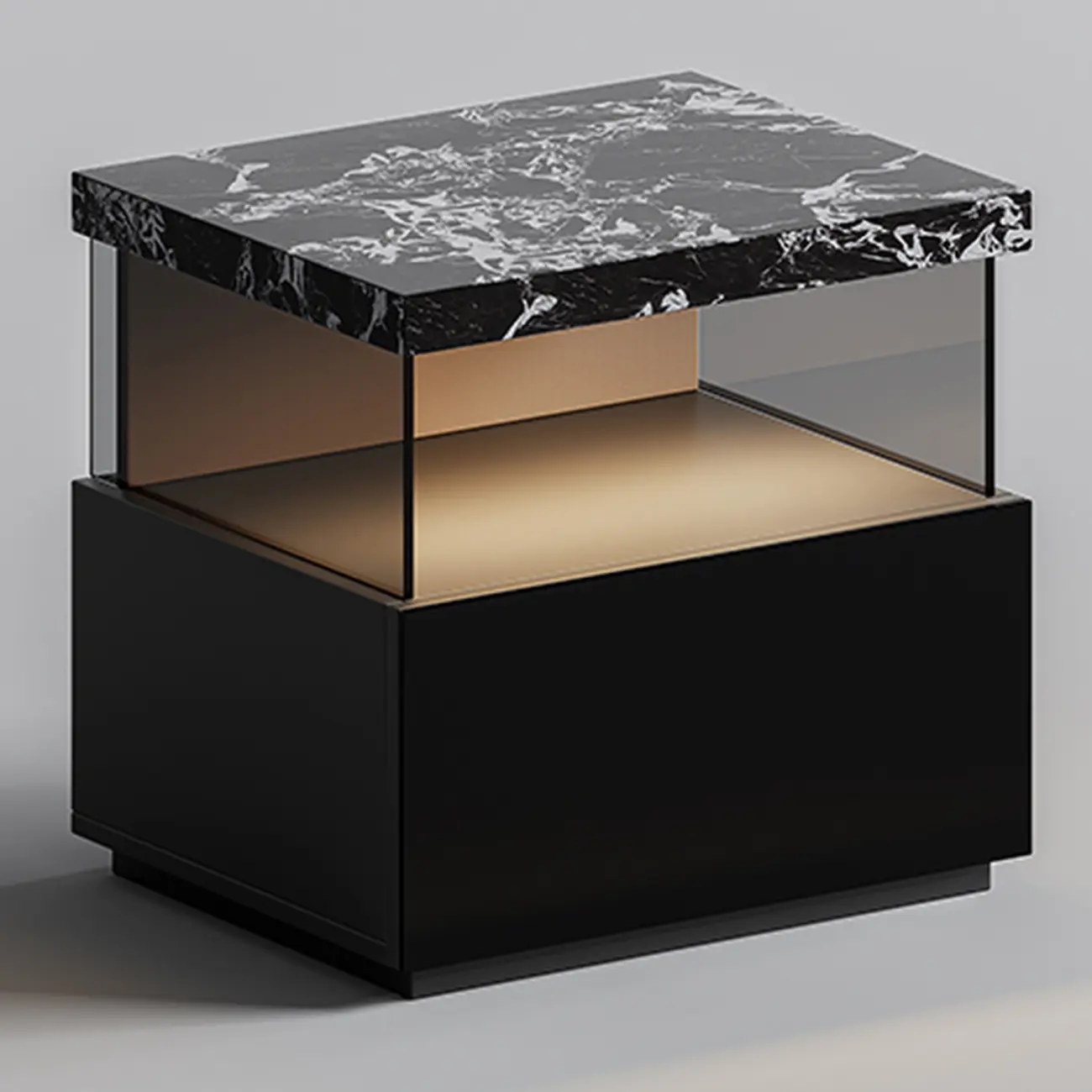 Black Modern Sintered Stone Top 2-tier Nightstand with Light Image - 4 | homeyfad