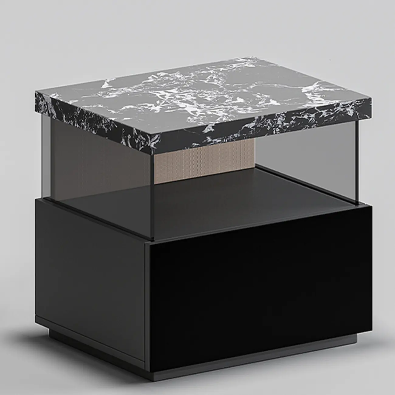 Black Modern Sintered Stone Top 2-tier Nightstand with Light Image - 7 | homeyfad