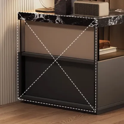 Black Modern Sintered Stone Top 2-tier Nightstand with Light Image - 9