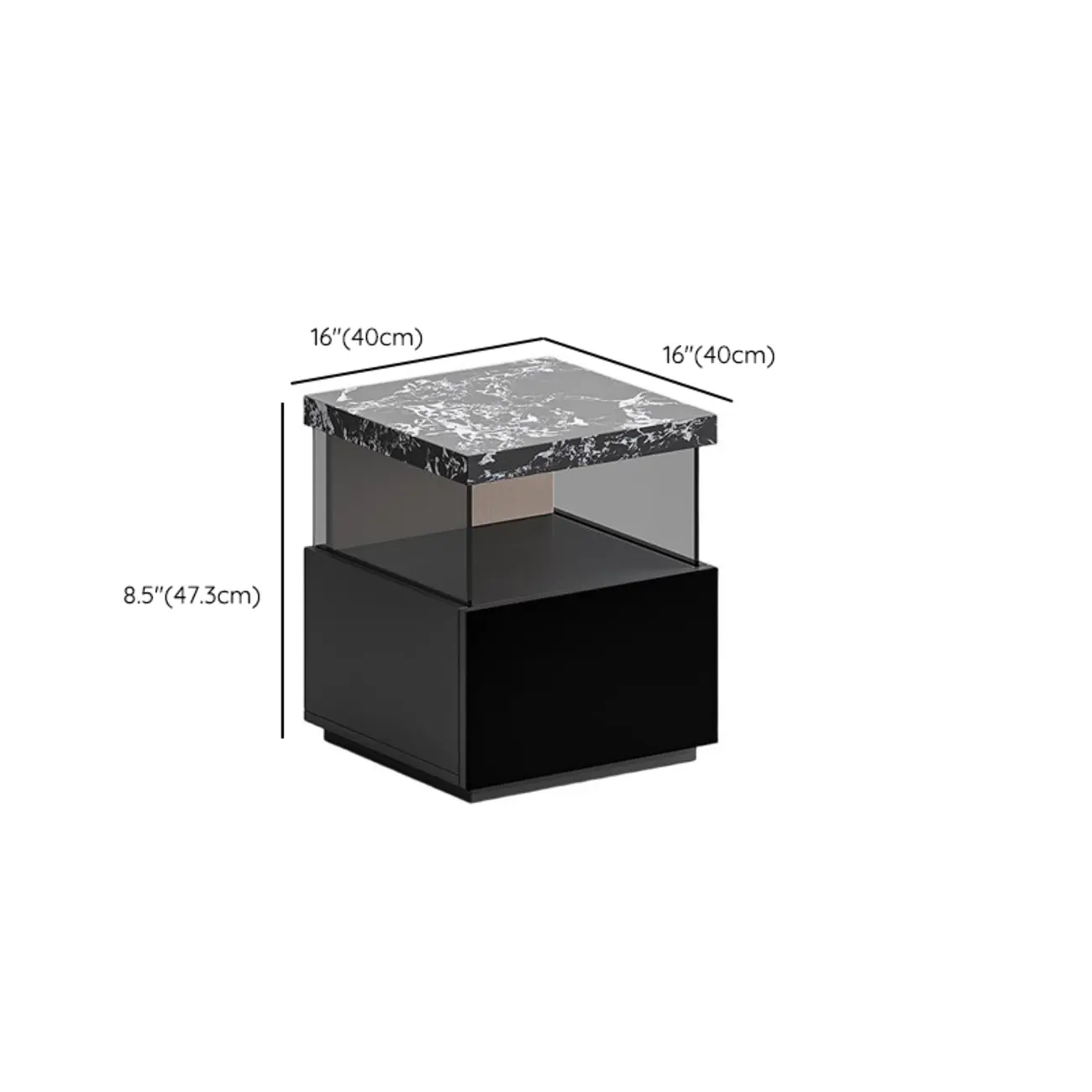 Black Modern Sintered Stone Top 2-tier Nightstand with Light Image - 12 | homeyfad