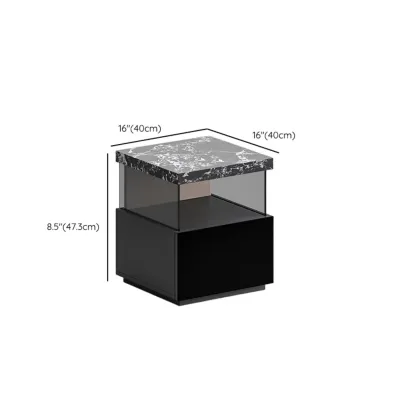 Black Modern Sintered Stone Top 2-tier Nightstand with Light Image - 12