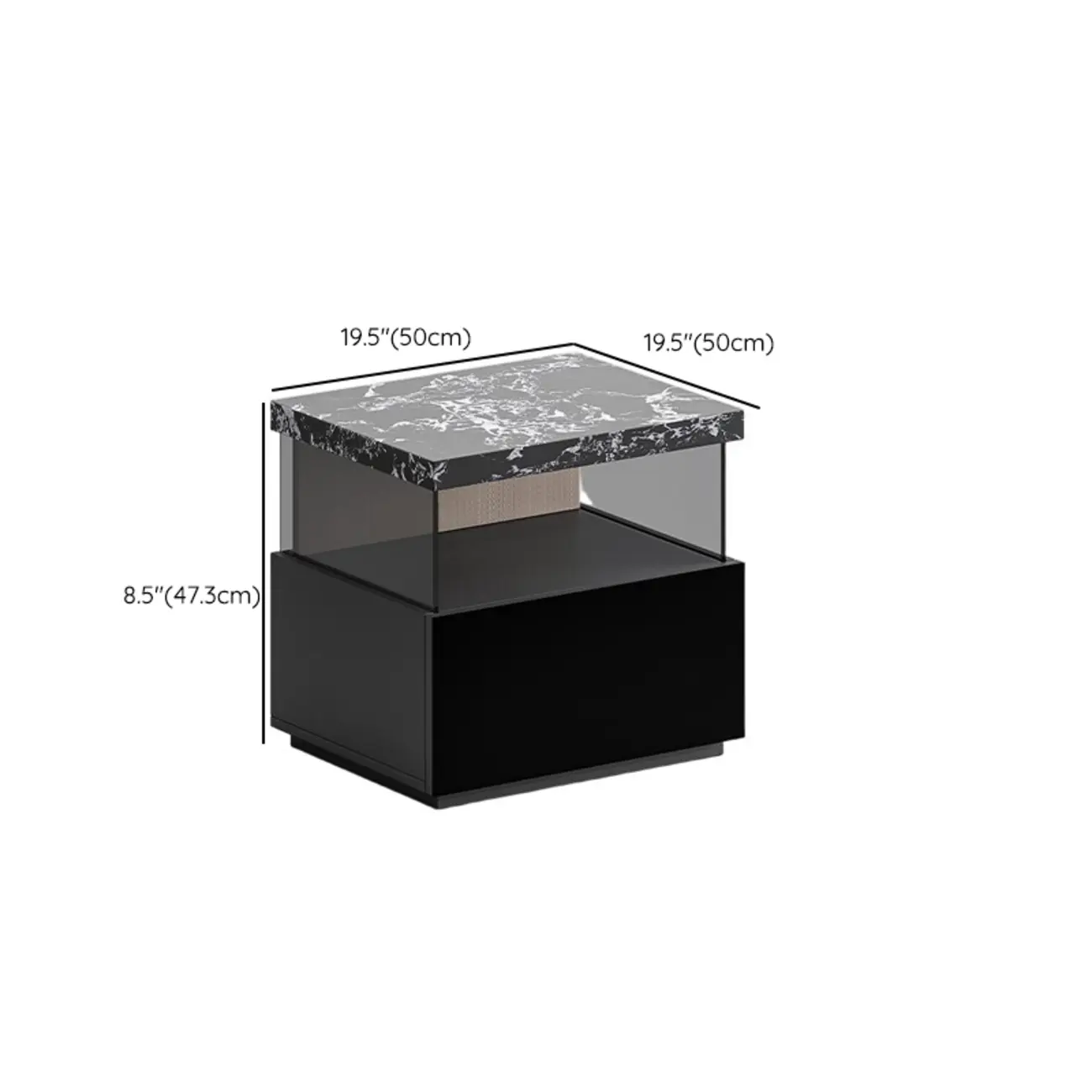 Black Modern Sintered Stone Top 2-tier Nightstand with Light Image - 13 | homeyfad
