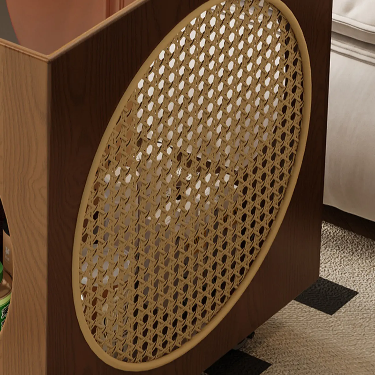 Mid-Century Modern Rolling Glasstop Square Wood Side Table Image - 8 | homeyfad