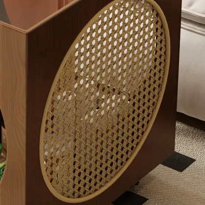 Mid-Century Modern Rolling Glasstop Square Wood Side Table Image - 8