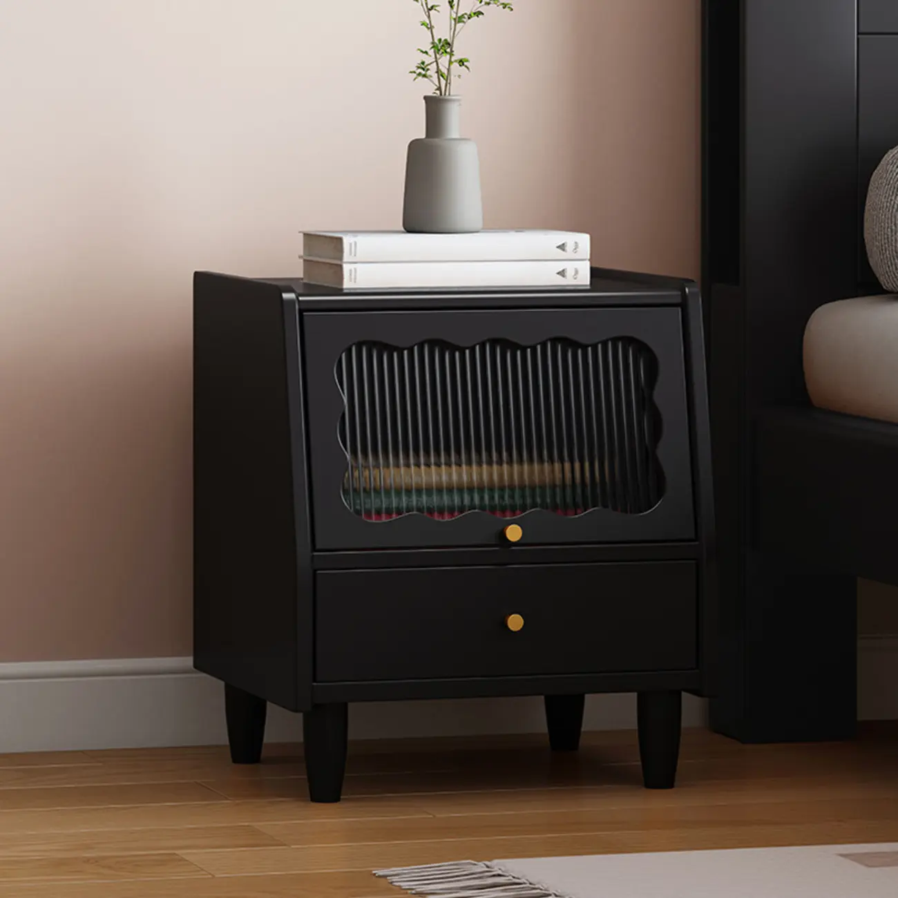 Traditional Open Storage Wooden Nightstand with Legs Image - 1 | homeyfad