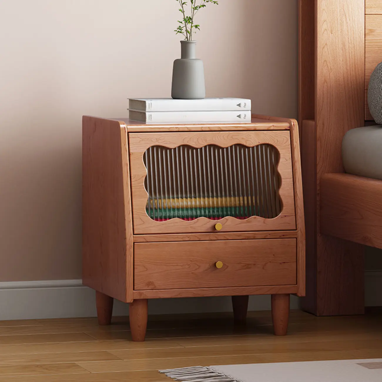 Traditional Open Storage Wooden Nightstand with Legs Image - 2 | homeyfad