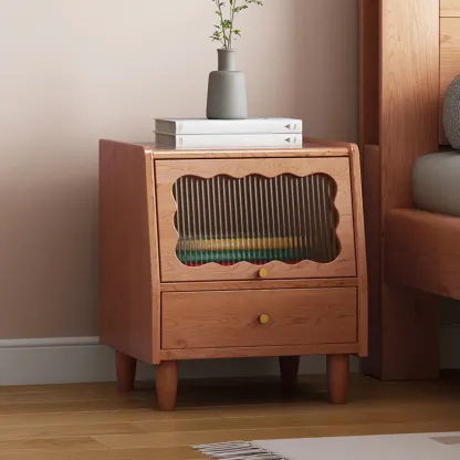 Traditional Open Storage Wooden Nightstand with Legs Image - 2