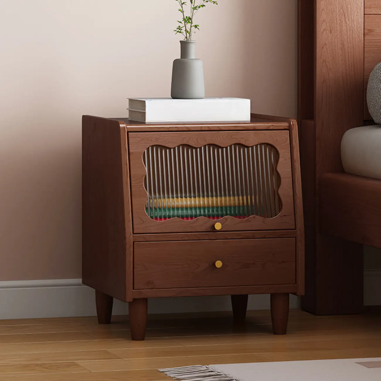 Traditional Open Storage Wooden Nightstand with Legs Image - 5 | homeyfad