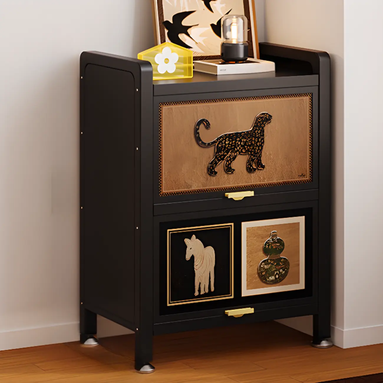 Elegant Black Wood Bookcase Close Back Storage Cabinet Image - 1 | homeyfad