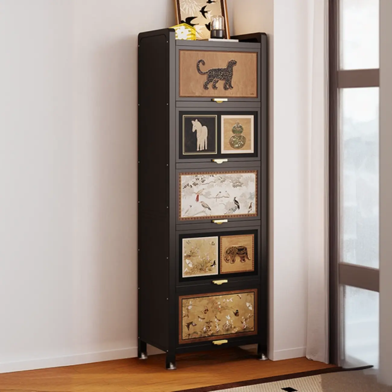 Elegant Black Wood Bookcase Close Back Storage Cabinet Image - 2 | homeyfad