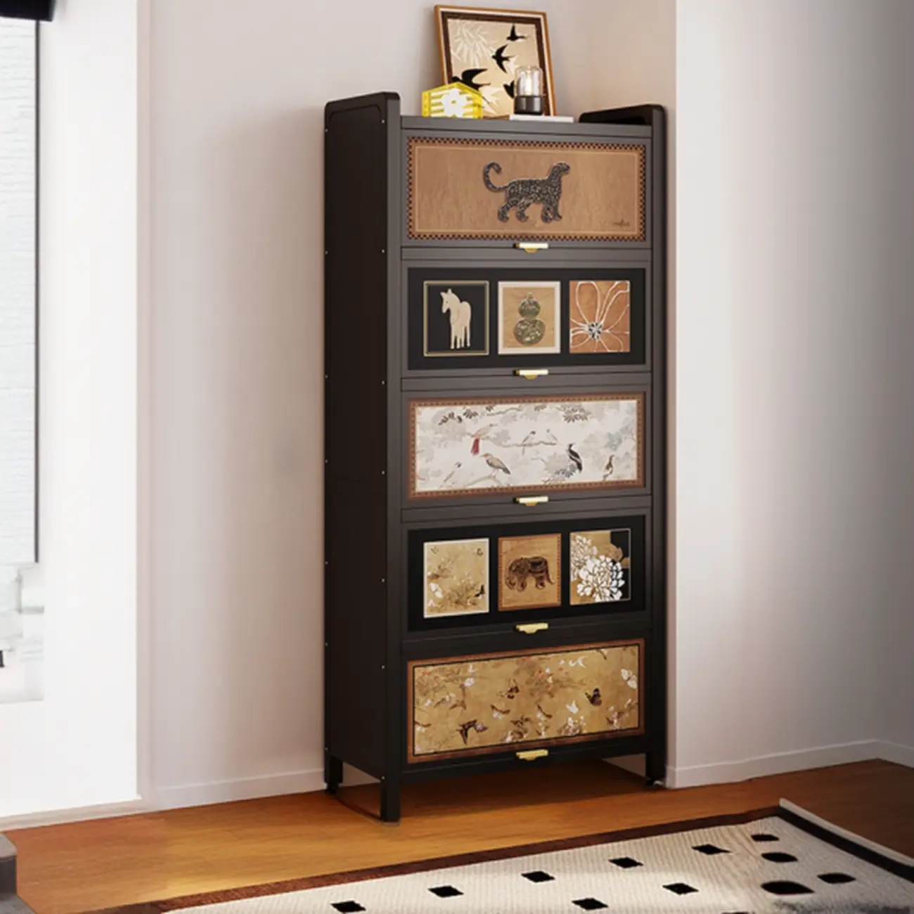 Elegant Black Wood Bookcase Close Back Storage Cabinet Image - 3 | homeyfad