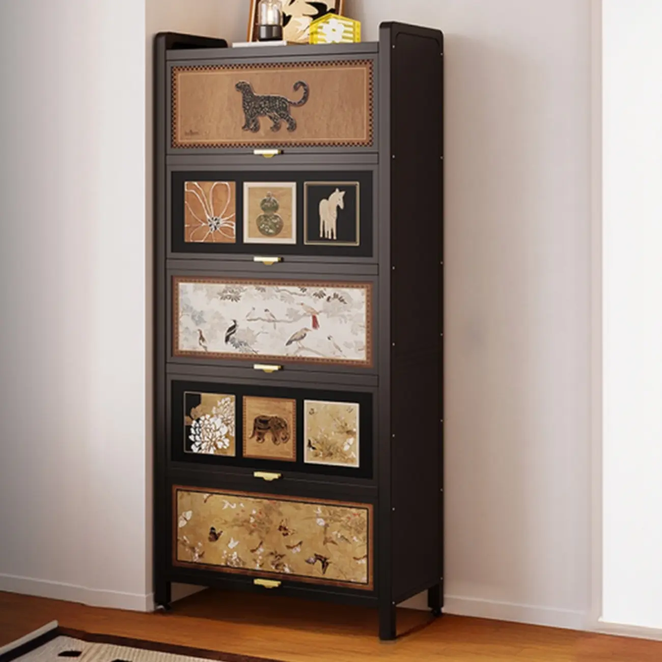 Elegant Black Wood Bookcase Close Back Storage Cabinet Image - 4 | homeyfad