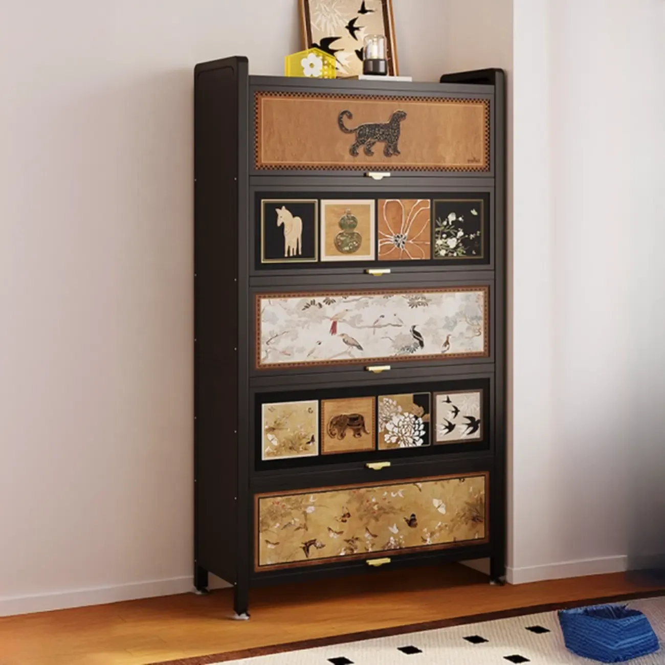 Elegant Black Wood Bookcase Close Back Storage Cabinet Image - 5