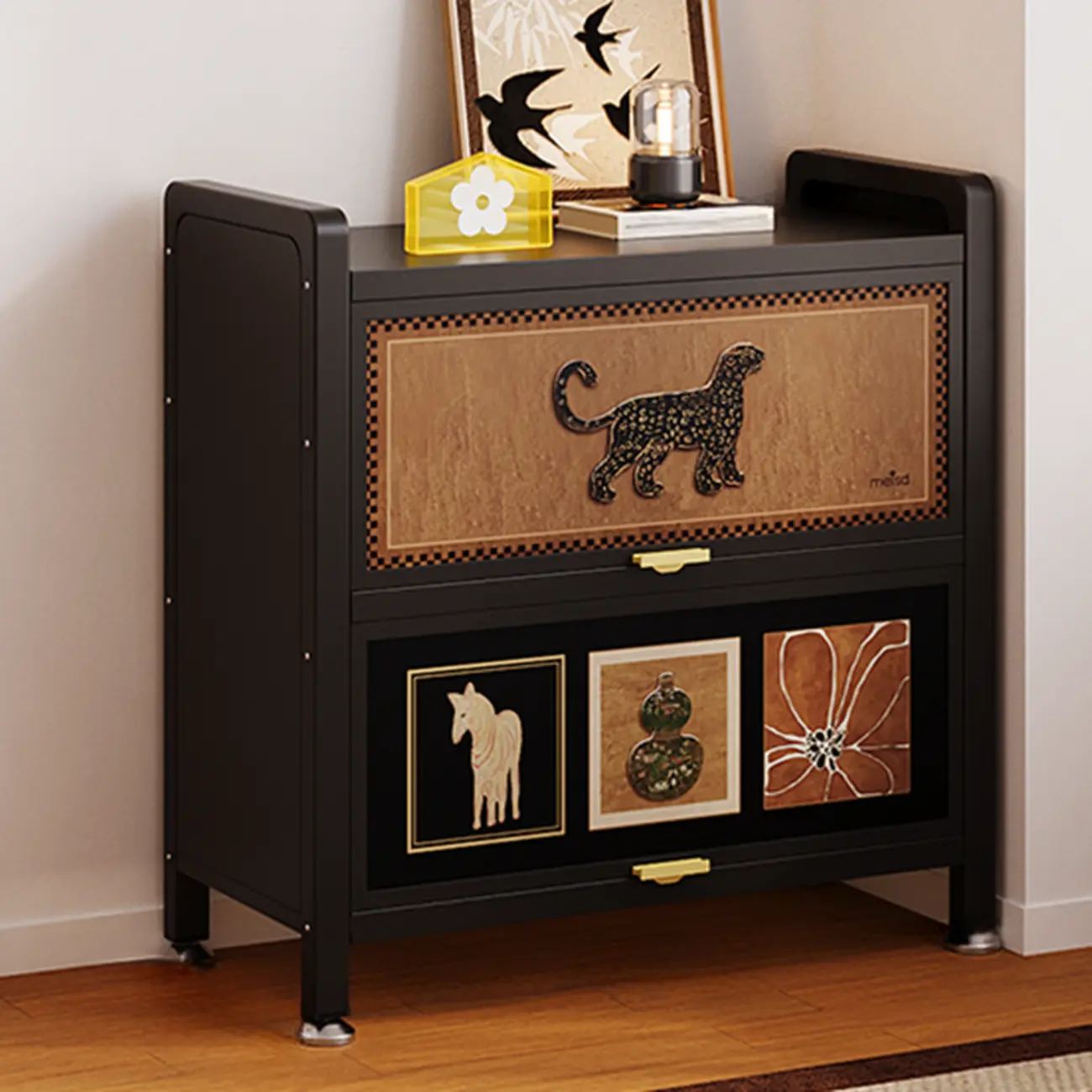 Elegant Black Wood Bookcase Close Back Storage Cabinet Image - 7 | homeyfad